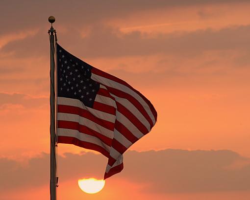 American Flag With Sunset